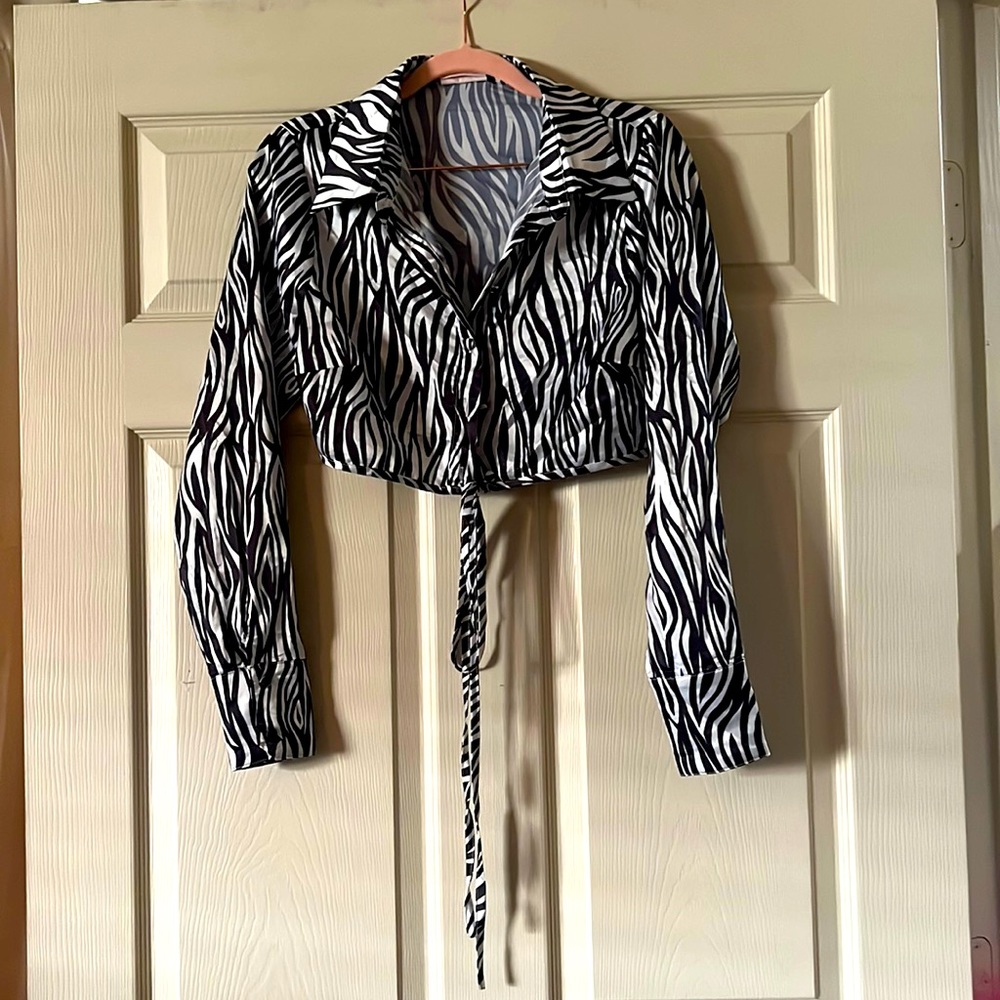 SHOWPO Satin Zebra Print Crop Blouse
